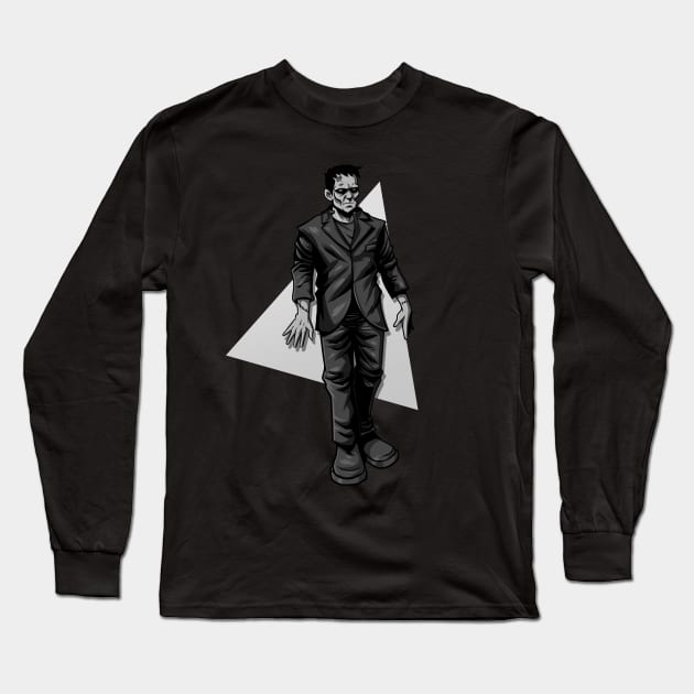 Frankenstein's Monster Black and White Long Sleeve T-Shirt by LKSComic